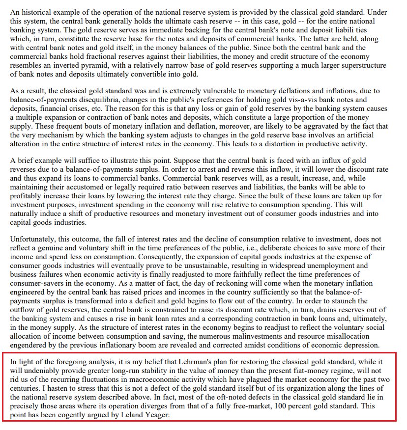 98) Most proposals to return to the gold standard evaluated by the Cato Institute seemed inadequate and would likely to lead to the use of fiat currency controlled by a central bank. One proposal held promise but only if modified. (A summary is provided at the bottom of page 3)