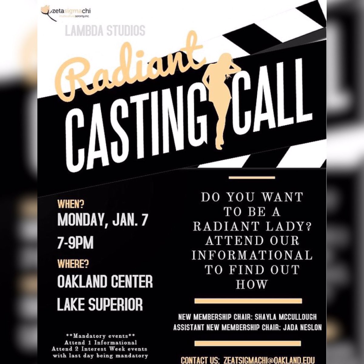 ou_zchis's tweet photo. Please join us for our Informational on Monday the 7th to learn about what it takes to be a Radiant Lady of Zeta Sigma Chi! #oaklanduniversity #zetasigmachi #thisisou #teamou #ou19 #ou20 #ou21 #ou22 https://t.co/D9UeMtuFni