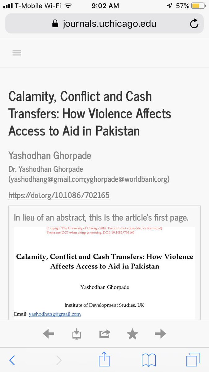 Accepted for Publication in EDCC <a href="/ChicagoJournals/">Chicago Journals</a> ! My PhD research paper on how conflict affected access to 2 large cash transfer programs - BISP &amp; CDCP after the 2010 floods in Pakistan. Assigned to a 2020 issue(!) Abstract and link to PDF below: journals.uchicago.edu/doi/pdf/10.108…