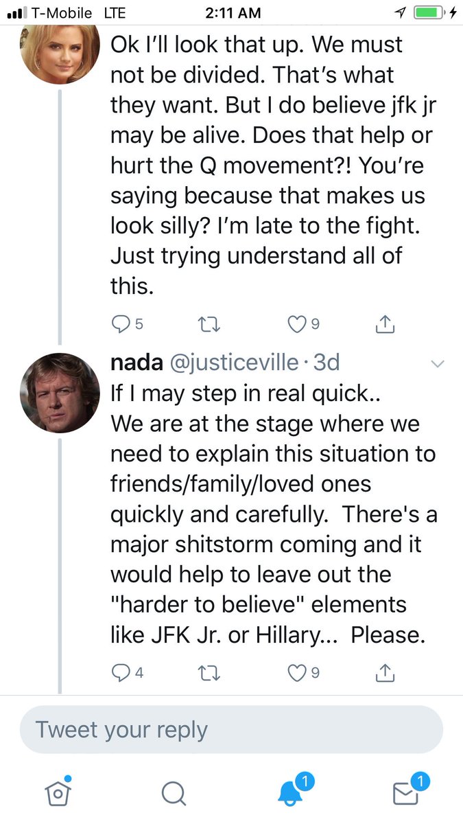 reneejulene's tweet photo. I fell into a rabbit hole last night. I had no idea that part of the Q thing is that JFKjr is still alive and that TRump has been keeping him hidden all these years. People believe this. I had never heard of this conspiracy theory before. #CrazyAssShit https://t.co/lEI54hmFGA