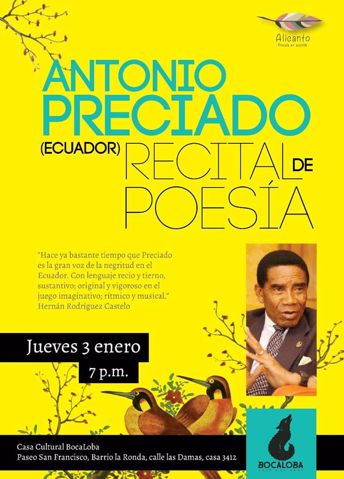 SamudiApp's tweet photo. Recital de poesía
#Eventos #Tegucigalpa #Poesía

Entrada Gratuita
Jueves 3 Enero -  7:00pm a 10:00pm
Lugar: @bocaloba

Lectura de poesía con el poeta ecuatoriano Antonio Preciado Bedoya considerado como uno de los máximos exponentes de la poesía de su país en la actualidad. https://t.co/6p2AgxYp6r