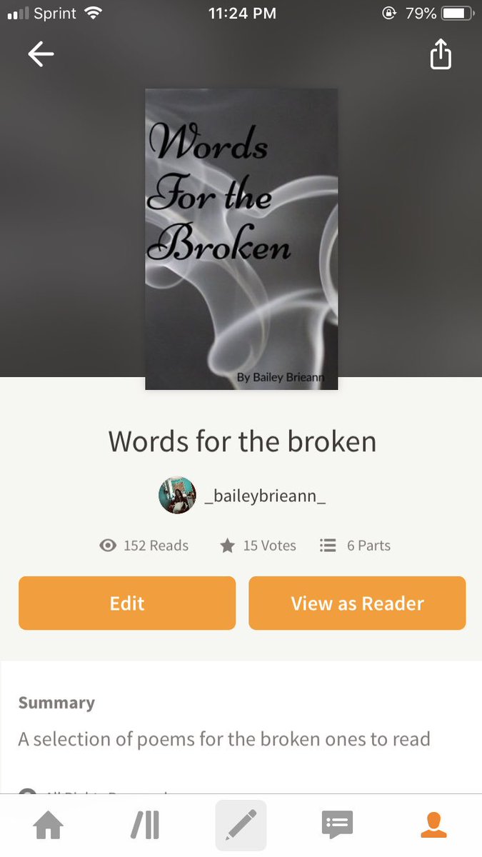 BrieannBailey's tweet photo. Just seeing the read count go up and up makes me so happy! Thank you to everyone reading my writings! I hope you enjoy them! Link in bio please go check it out!💛#poetrycommunity #poetry #Wattpad #love #hurt #wordsforthebroken #firstbook #writerscommunity #writerslife https://t.co/4vyACW8WJ2