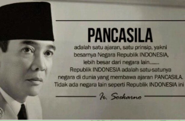 aliansibangsa's tweet photo. Pancasila adalah satu ajaran, satu Prinsip, yakni besarnya Negara Republik Indonesia,lebih besar dari negara lain,Republik Indonesia adalah satu-satunya negara di Dunia yang membawa ajaran Pancasila,tidak ada negara lain seperti Republik Indonesia ini (Ir. Soekarno) https://t.co/pQPz1Pssan