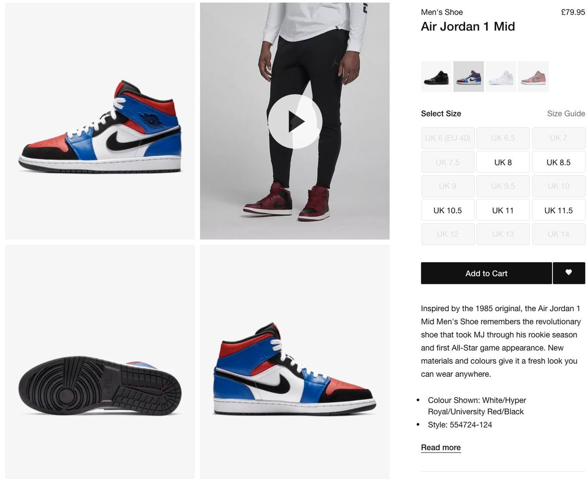 size chart air jordan 1 mid