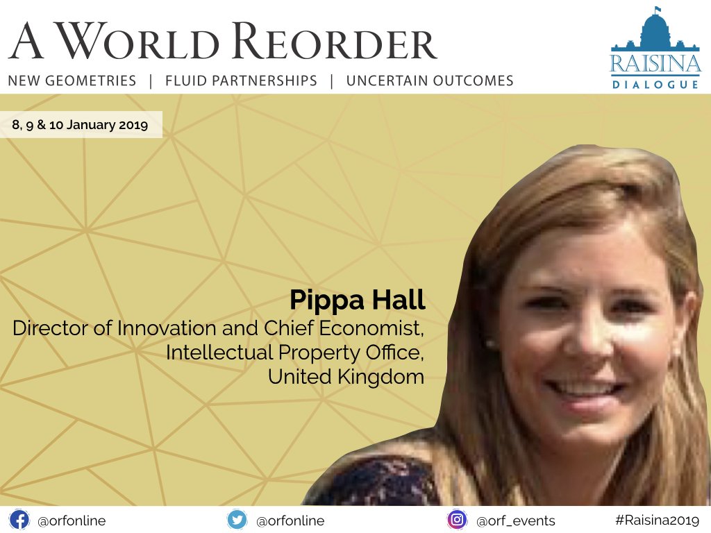 raisinadialogue's tweet photo. Pippa Hall, Director of Innovation and Chief Economist, Intellectual Property Office (@The_IPO), UK, will be speaking at #Raisina2019. 
For more info: https://t.co/YCWl8P05oM https://t.co/1q1XZpV1Mi
