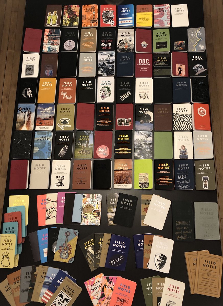 LaryGrimaldi's tweet photo. 2018: a year in notebooks - 876 scrapbook entries; 68 EDC notebooks; and many others: 111 books total. Thank you @FieldNotesBrand #fieldnotes #fieldnuts #analogforever https://t.co/N2YnyyzWCj