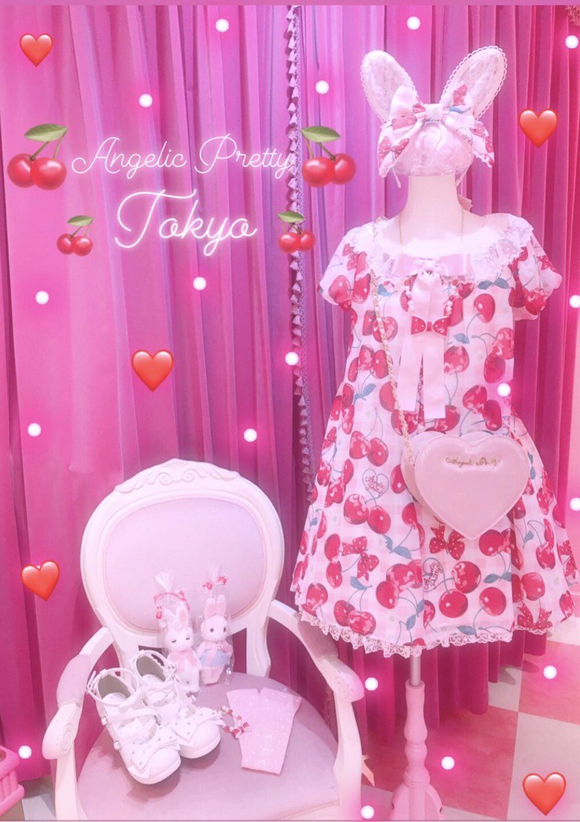 Angelicpretty東京店 Fresh Cherry Special ワンピースset ピンク 24 840 赤 ピンク 白でまとめてみました Lacybunnyカチューシャにバレッタをつけたら頭にボリュームが出て可愛くなります この上にショートコートを着たら冬でも楽しめます ᐢ
