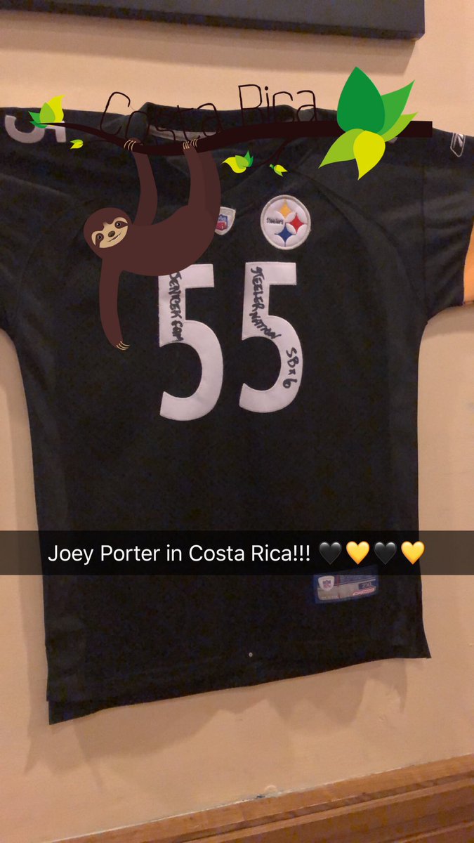 JSaba31's tweet photo. @jjporter_1  in Costa Rica on vacation and we come into the Sports Bar and look what is hanging on the wall.... Please show your dad!  Steeler Nation!  🖤💛🖤💛 https://t.co/c5cYv5BWJH