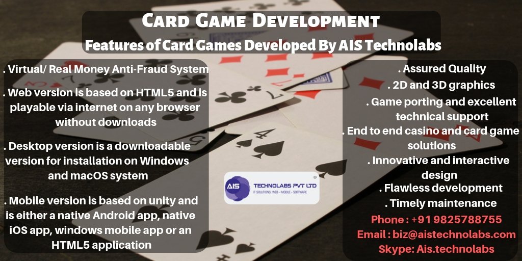 aistechnolabs's tweet image. Amazing graphics, swift card swipes,♣️ multiple design modules and high quality sound effects 🎮are the factors that distinguish us from the rest of the card game developers.♣️🃏 Tap To Hire -goo.gl/TtQ5Te 👈 #cardgamedevelopment #casinogamedevelopment #gamedevlop