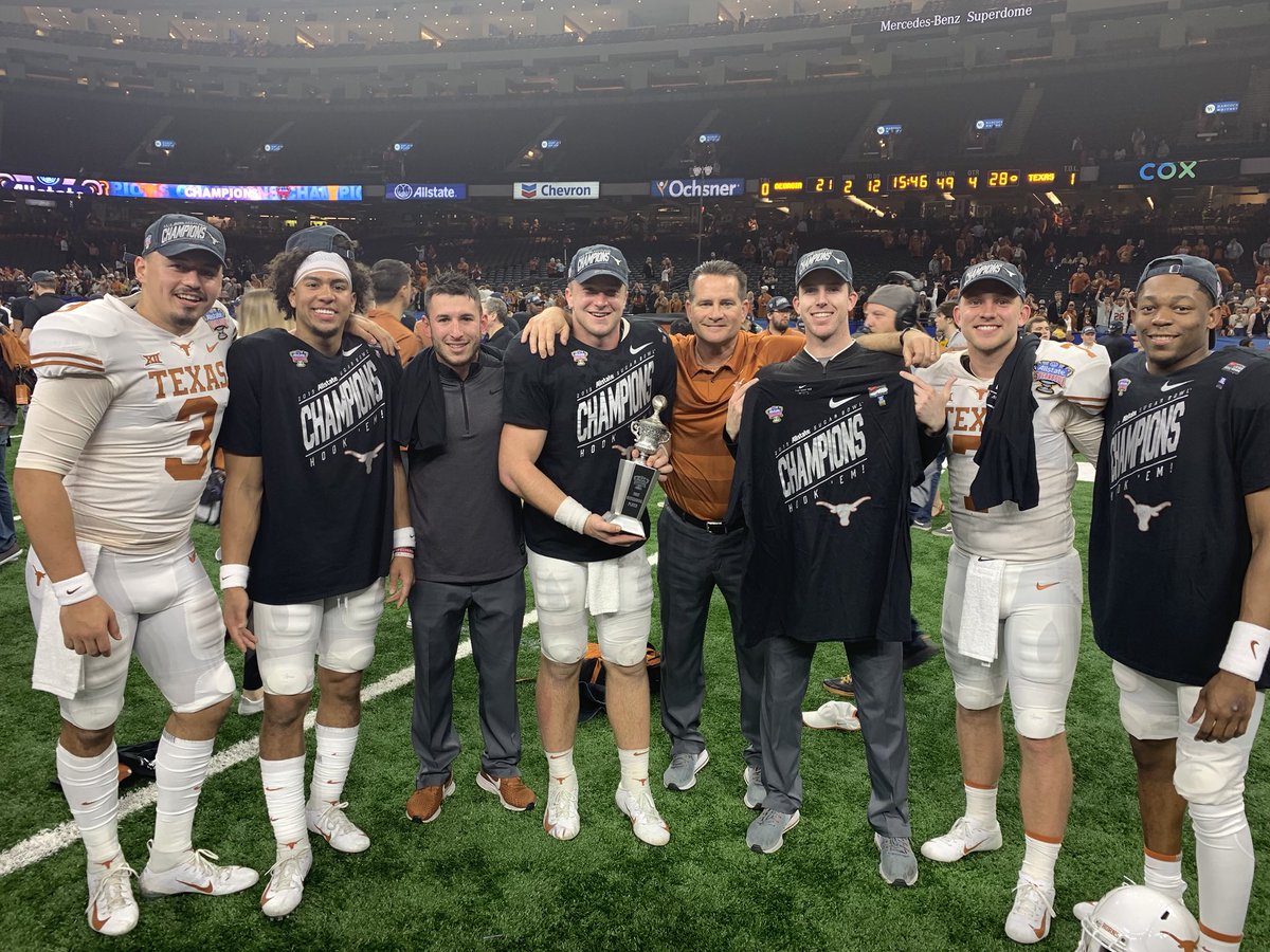So Proud of the QB Unit. Blessed to be their coach <a href="/sehlinger3/">Sam Ehlinger</a> @BGShaneBuechele <a href="/LilThurm/">Casey Thompson</a> <a href="/crising7/">Cameron Rising</a>         #SugarBowlChamps 🤘🏽