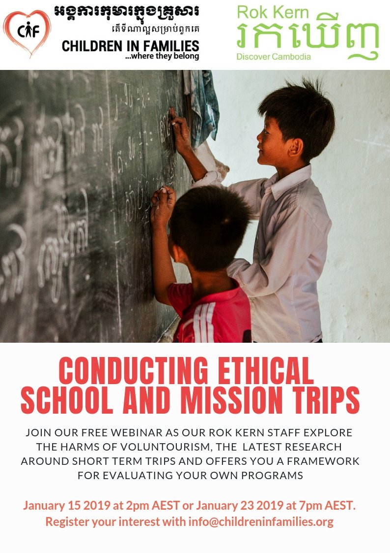 There's still time to sign up for our webinar on Ethical Short term mission and school trips later this month. You can sign up here: goo.gl/forms/yzHLFIr3…
#ethical #Volunteering #volunteer #children #orphanages #voluntourism #learningservice #Cambodia #responsible #tourism