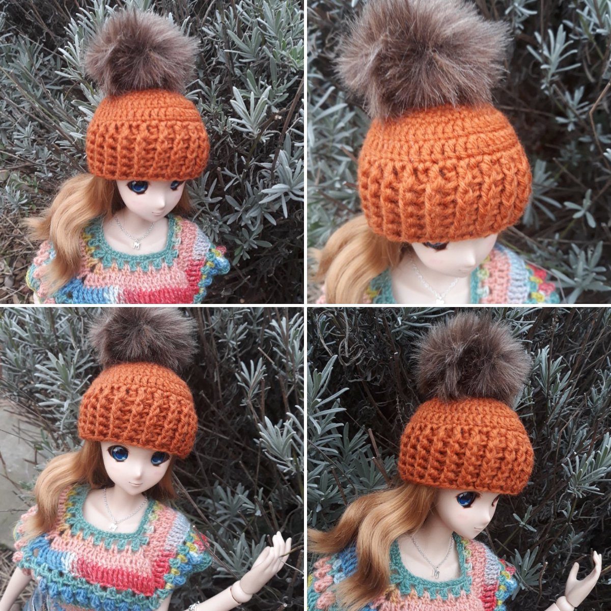 New hat design will be ready for etsy at the end of the week 😊 #Mirai #Smartdoll #Dannychoo #crochet #dollhats #bysara #dolls #etsy #etsyoctopudding #pompomhat @dannychoo @mirairobotics