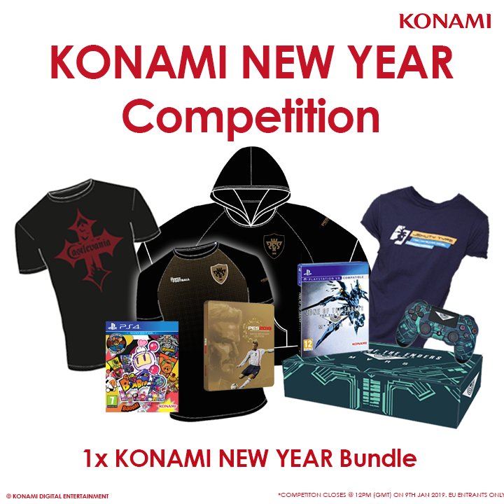 konamieu's tweet image. Let's start the year off with a 💥!

To win a LIMITED EDITION KONAMI NEW YEARS BUNDLE including all you see in the image below, all you have to do is:

✅ FOLLOW
✅ RT
✅ Reply with #KONAMInewyear 

Before Wednesday 9th December @ 12pm (GMT).

GOOD LUCK! 🙌😎