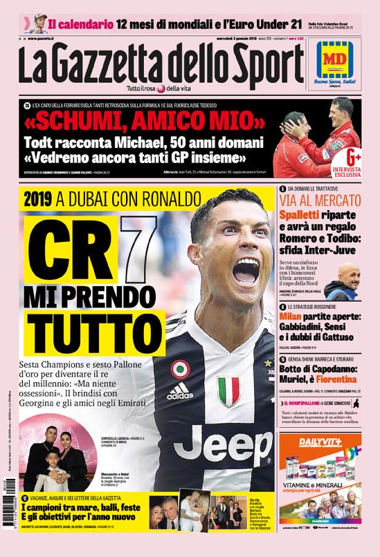 Arjun Pradeep on Twitter: "🇮🇹 📰 | Gazzetta/Corsport headline Cristiano  Ronaldo: - CR7: "I want it all" 6th UCL + 6th BdR to become the king of  this millennium. But they are