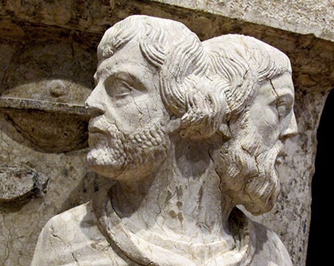 BranchNotes_'s tweet image. Janus the god of doorways and transitions, of beginnings and endings, having two faces looking in opposite directions, past &amp;amp; future. This is the god people of this world worship at their end of year parties. 🎉