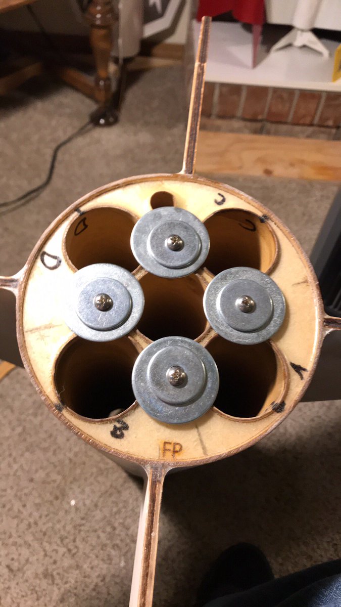 modelrocketguy's tweet photo. Sometimes the motor retention is pretty simple on complex rockets. This is how the @LocPrecision Bullet will be holding in those 38mm DMS or RMS motors! Also pictured is how Jason had them mounted for MidWest Power 16 in Nov 2018! #rocketry #thelocmafia #causerockets #locbullet https://t.co/DQ90oiQtEI