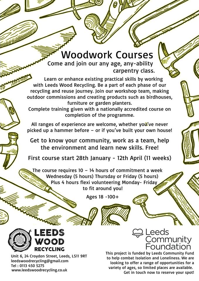 Happy New Year! We're open! Looking for something new to do this year? why not enroll on our new course! @Southleedsradio @SLShares @LATCHLeeds @LS14Trust @LeedsInspired @scrapleeds @LCC_employment #woodworking #leedscourse #freeleeds #training #woodrecycling