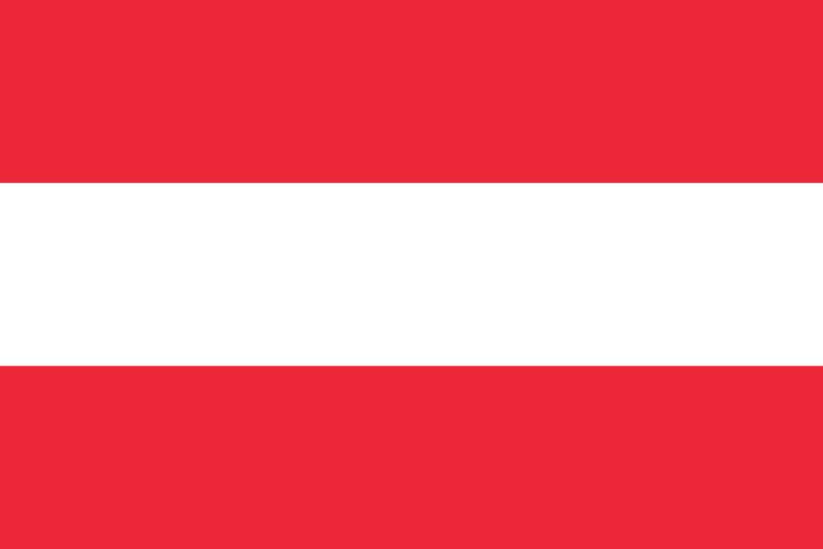 The flag of Austria, made of three horizontal stripes: the ones at the top and bottom are red, while the central one is white