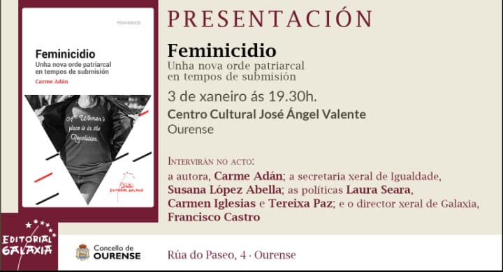 carmeadan's tweet photo. Mañá se estades por Ourense animádevos a vir, falaremos desde diferentes ópticas e posicións dalgo tan central e importante como é a violencia de xénero. #Feminicidio #Feminismo @EdGalaxia @LauraSeara @igualdadenarede  @chamademesimbad @TereixaPaz https://t.co/gFrAT3lcA2