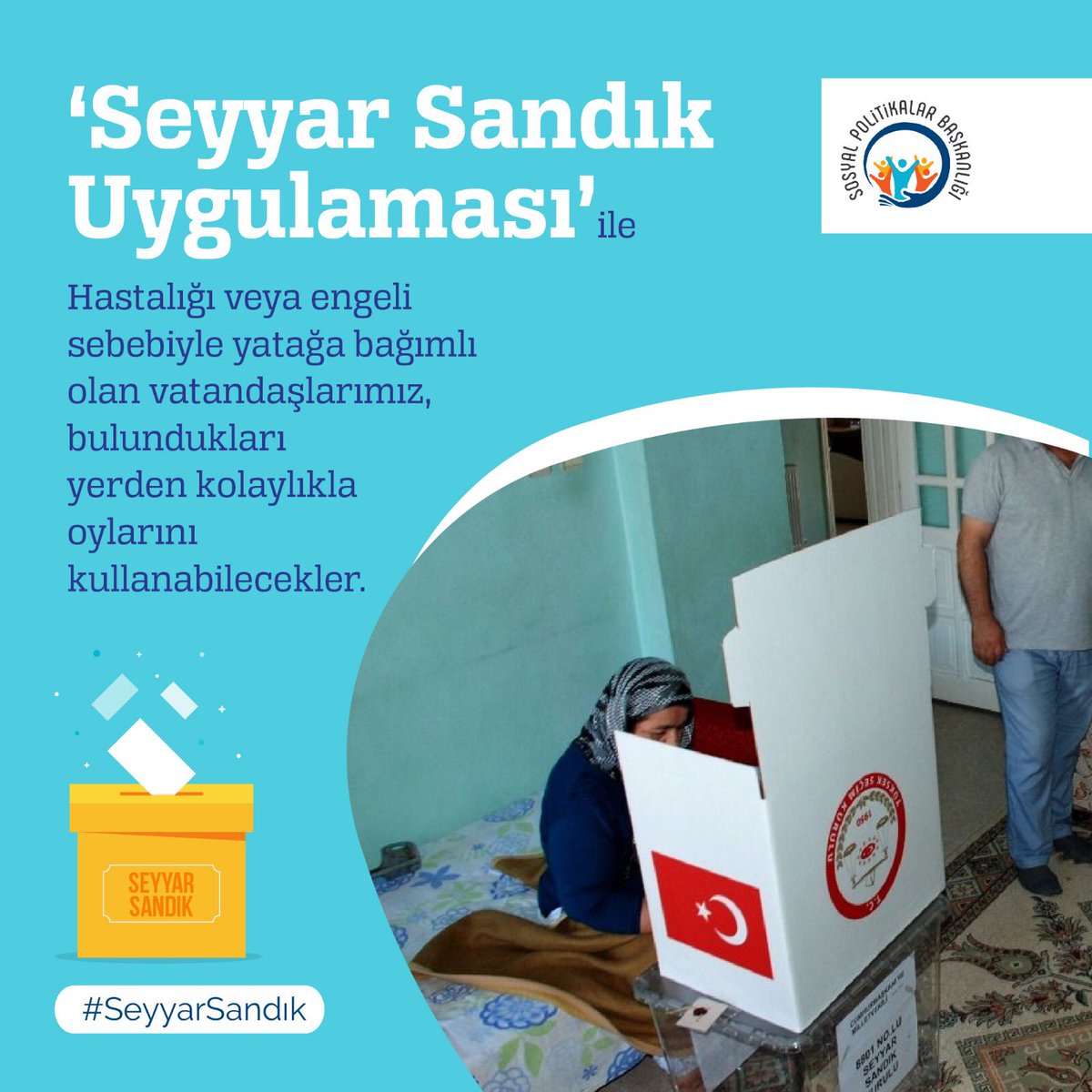 ErbaaAk's tweet photo. Milli iradeye sahip çıkmak adına 15 Temmuz’da yaralanan, gazi olan ancak bu yaralanmalar sonucu engelli olan vatandaşlarımızın engelinden dolayı oy kullanamamasını düşünün; büyük bir garabet olmaz mı? İşte #SeyyarSandık uygulaması ile böyle bir garabet olmayacak. https://t.co/Wipe1eR0Te