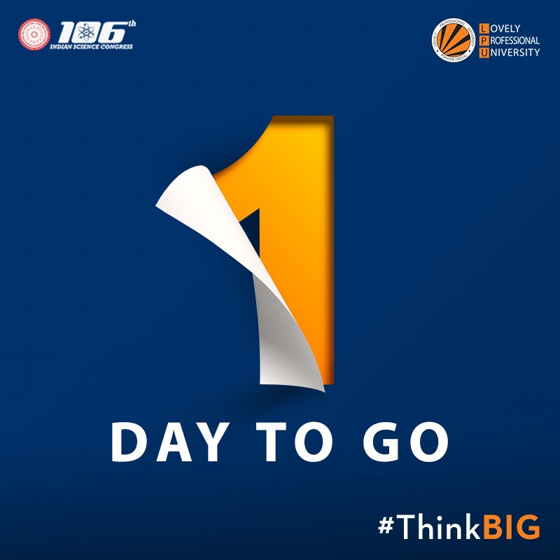 lpuuniversity's tweet image. The wait is about to end!
Just one day left for the world&apos;s biggest science event, #IndianScienceCongress.

#PMModiAtLPU #ISCatLPU #ThinkBIG