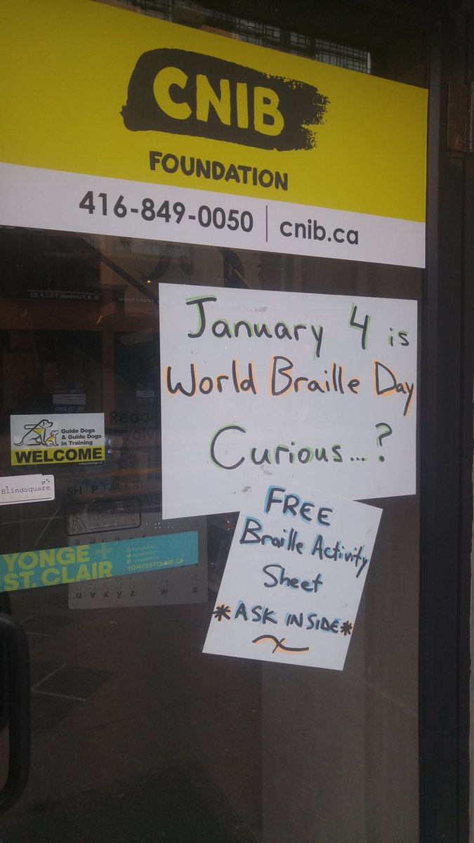 BrailleMatters's tweet photo. #worldbrailleday is coming to #cnibcommunityhub #1525Yonge in Toronto https://t.co/SPZw07zzFt