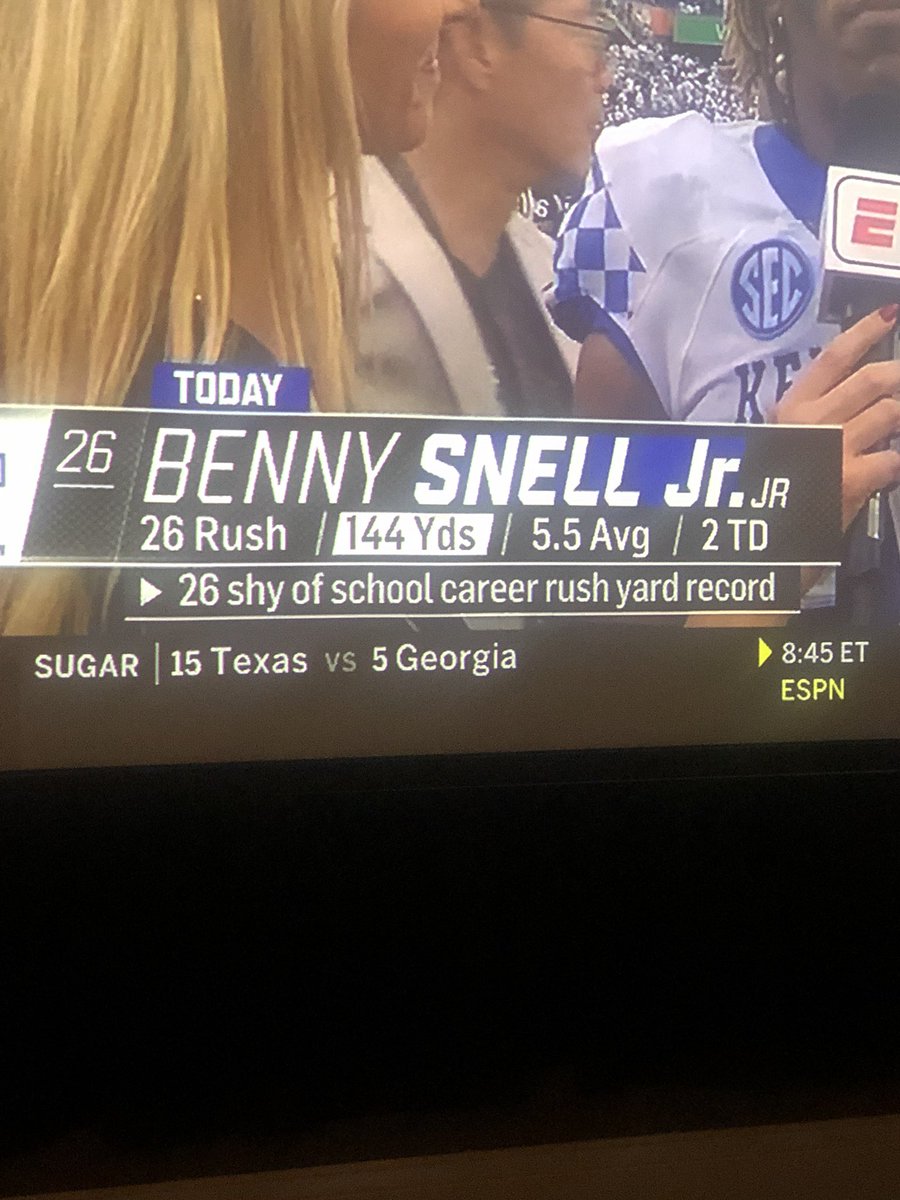 DavidGKy22's tweet photo. @kysportsradio Matt what was up with abc showing after the game Benny was 26 yards shy of the record. https://t.co/07djNkCXDo