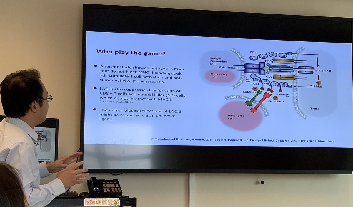Zihai's tweet photo. Dr. James Huai-Cheng Huang, a visiting fellow in my lab from @q_nationaltaiwa discussed a recent paper from #LiepingChen @YaleCancer on #FGL1 as a functional ligand for #Lag3. This was our first lab meeting in 2019! https://t.co/dGv6028hdN