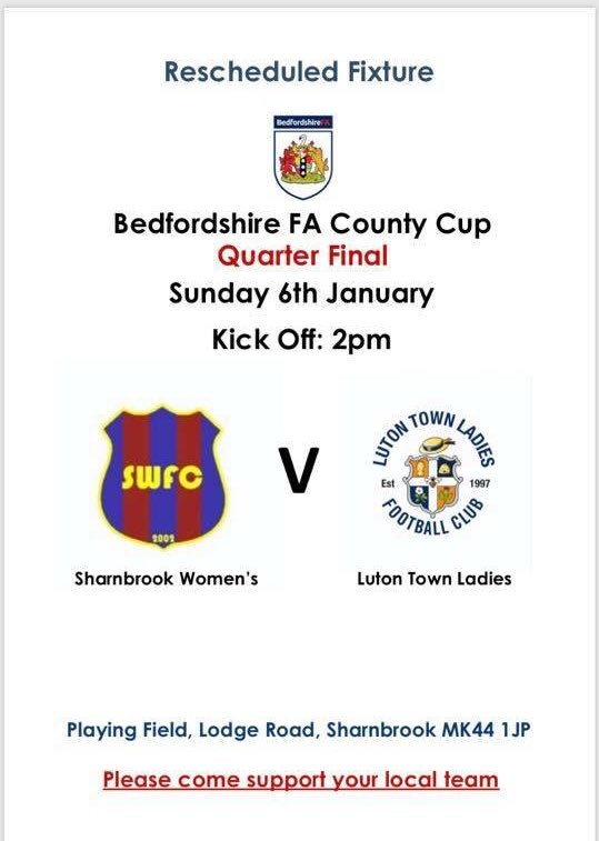 SWFC2002's tweet image. Our rescheduled @BedsFA County Cup Quarter Final against @LTLFC_Official is this Sunday, with a 2PM kick off. Come on down to Lodge Road to support us! #SWFC #WomensFootball