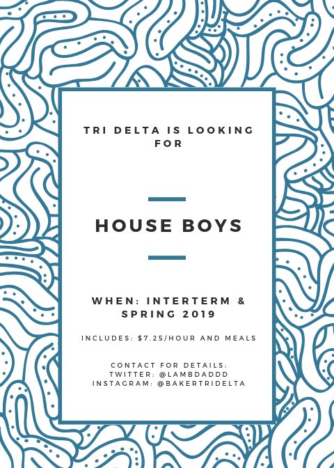 lambdaDDD's tweet image. Tri Delta is looking for some house boys!! 

Includes: Meals &amp;amp; $7.25/per hour

Message us on Twitter or Instagram if interested!✨🍽