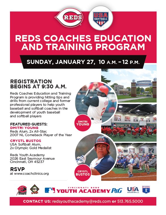 🚨NEW YEAR, NEW CLINICS! 🚨 In partnership with @ABCA1945, @USABaseball , & @USASoftball, our Coaches Education and Training Program continues on January 27th at 10am featuring @DaMeathookYoung & @GotBustos. Find out more & register online 👉 bit.ly/2Vobyim
