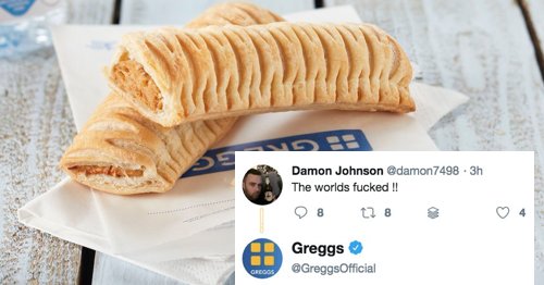 ThePoke's tweet photo. Greggs had the perfect response to this guy who trolled its new vegan sausage roll
https://t.co/D6rTpxv5xZ https://t.co/Qy6cRxbzd6