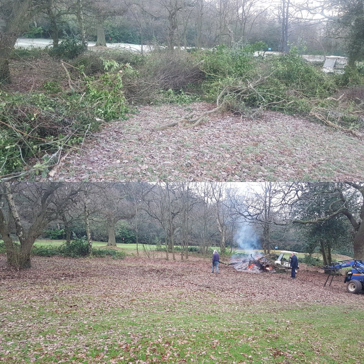LickeyHillsGolf's tweet image. Before and after on 13th , clearing up and burning brash on 13th .. much better now ... #manmakefire
