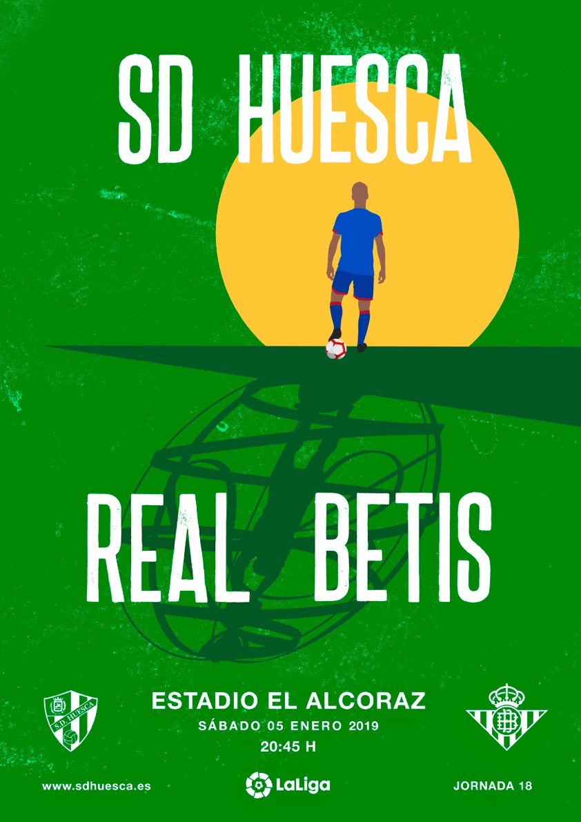 SDHuesca's tweet image. CARTELES I Estrenamos cartel en este nuevo año. Un guiño a nuestro próximo rival en El Alcoraz, el @RealBetis.

Intentaremos frenar el sábado en @LaLiga al equipo de Heliópolis, la Ciudad del Sol. ¿El reflejo? Que os lo cuenten ellos... 😜🏆

#CartelesSDHuesca #HuescaRealBetis