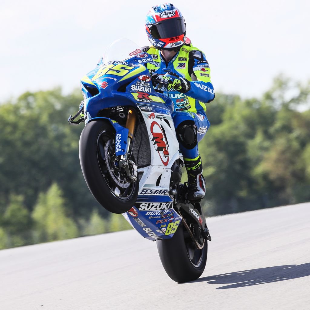 First #WheelieWednesday of 2019 goes to #MotoAmerica Superbike rider <a href="/jakelewis85/">Jake Lewis</a> of M4 ECSTAR #Suzuki.  📷: Brian J. Nelson Photography