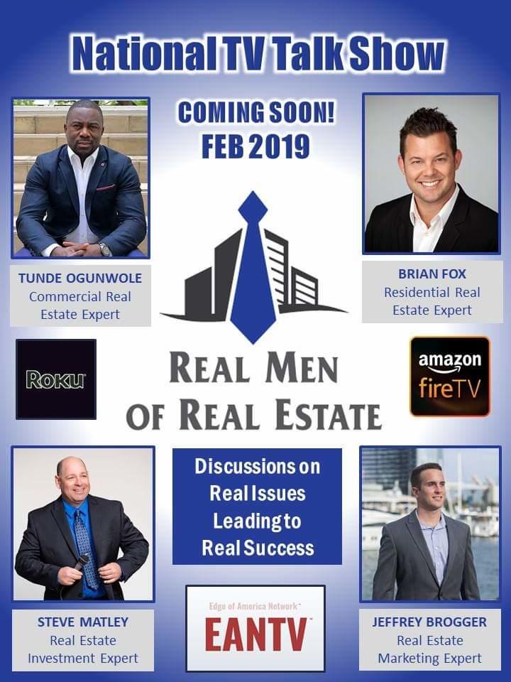 foxgroupre's tweet photo. #HappyNewYear to All!  
Coming Soon - February 2019!  
Real Men of Real Estate TV Talk Show on EANTV at ROKU and AMAZON FIRE TV with #BrianFox, Tunde Ogunwole, Steve Matley and Jeffrey Brogger.

-----
#realmenofrealestate  #nationaltvshow #realestateshow 
#roku  #eantv #tv https://t.co/b7pnSzz35t