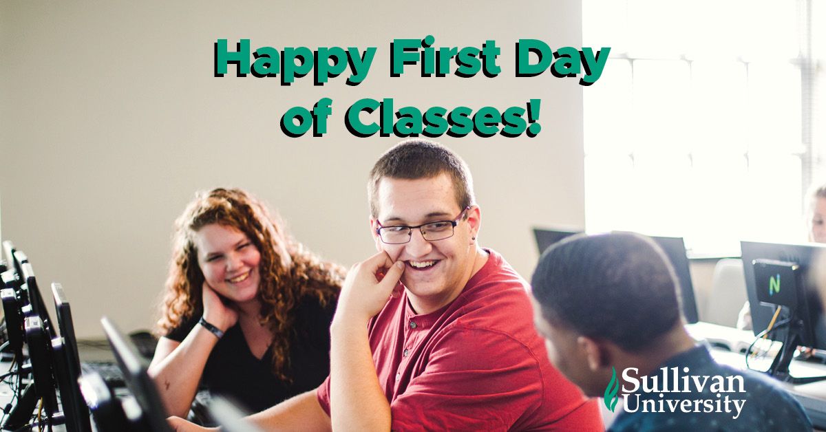 SullivanU's tweet photo. Happy first day classes! We are happy to have all of our new and returning students on campus! #SullivanU https://t.co/u8nYwqelok