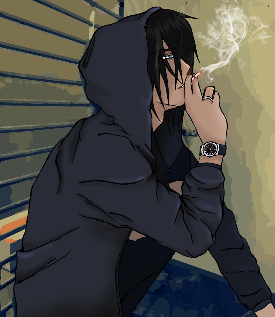 Sad Anime Boy PFP Smoking