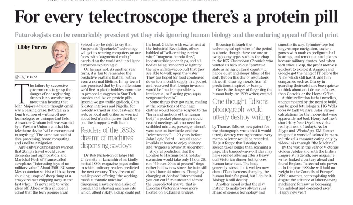 I was *particularly* delighted to find it in The Times! A really good write-up from  @lib_thinks too.  https://www.thetimes.co.uk/article/for-every-telectroscope-there-s-a-protein-pill-nkszvrglp