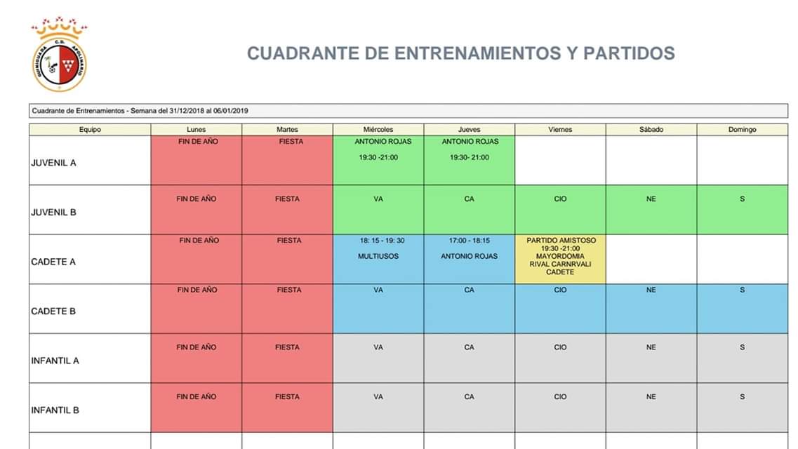 FÚTBOL 11 - CUADRANTE SEMANAL