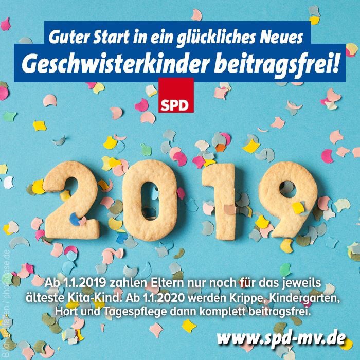 Ein guter Start in ein glückliches neues Jahr: Ab 1.1.2019 zahlen Eltern nur noch für das jeweils älteste Kita-Kind. Zum 1.1.2020 folgt dann der nächste Schritt und Krippe, Kindergarten, Hort und Tagespflege werden komplett beitragsfrei.