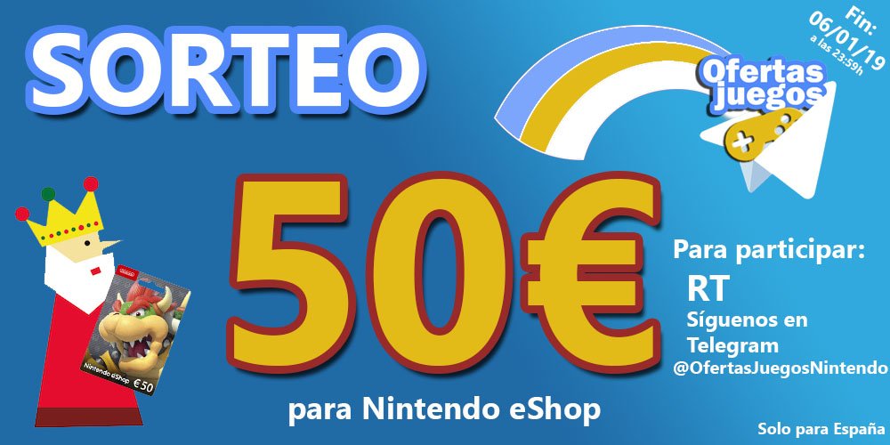 SORTEO REYES MAGOS
Gaspar trae 50€ para Nintendo eShop

Para participar:
✔Retwittea este tweet
✔Sigue el canal de OfertasJuegos Nintendo en Telegram
t.me/OfertasJuegosN…