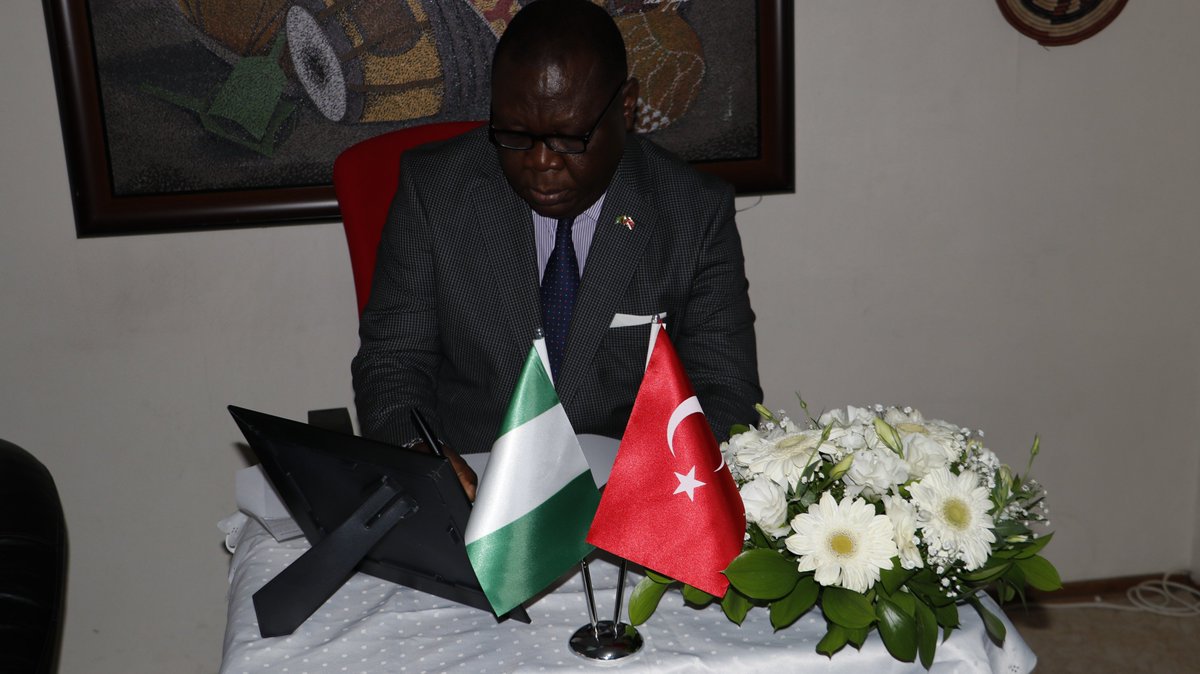 His Excellency Dr Joseph Chilengi, today visited the Embassy of the Federal Republic of Nigeria in Ankara, to convey a message of condolence on the death of His Excellency, Mr Alhaji Shehu Usman Shagari, the First Executive President of the Federal Republic of Nigeria , GCFR