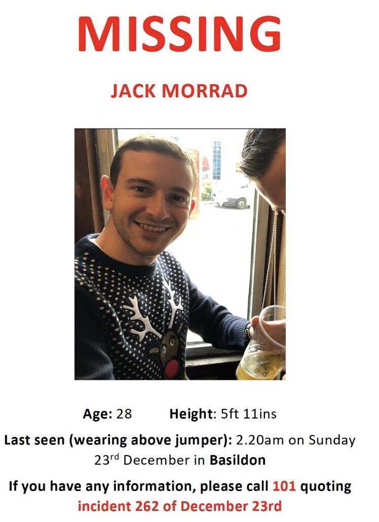 Kelly_Jackson88's tweet photo. Hey guys. Jack Morrad from #Basildon in #Essex is still missing.
I beg of you to RT, spread the word, tag celebs etc even if you live nowhere near. One of your followers could have a vital lead ๐๐ป
#MissingPerson #jackmorrad #findjackmorrad https://t.co/lwkHAbS6xa
