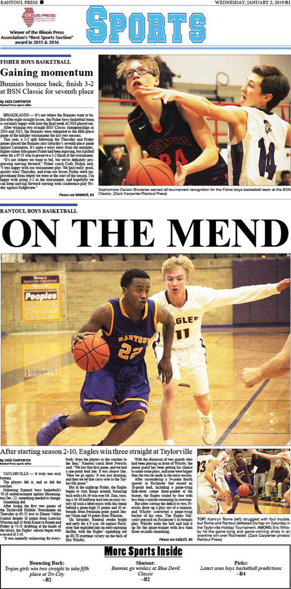 This week’s <a href="/TheRantoulPress/">The Rantoul Press</a> sports cover ft. <a href="/RthsHoops/">RTHS HOOPS</a> winning three straight at @tville_sports holiday tournament + <a href="/fisherbball/">fisher4</a> winning 7th-place game at BSN Classic