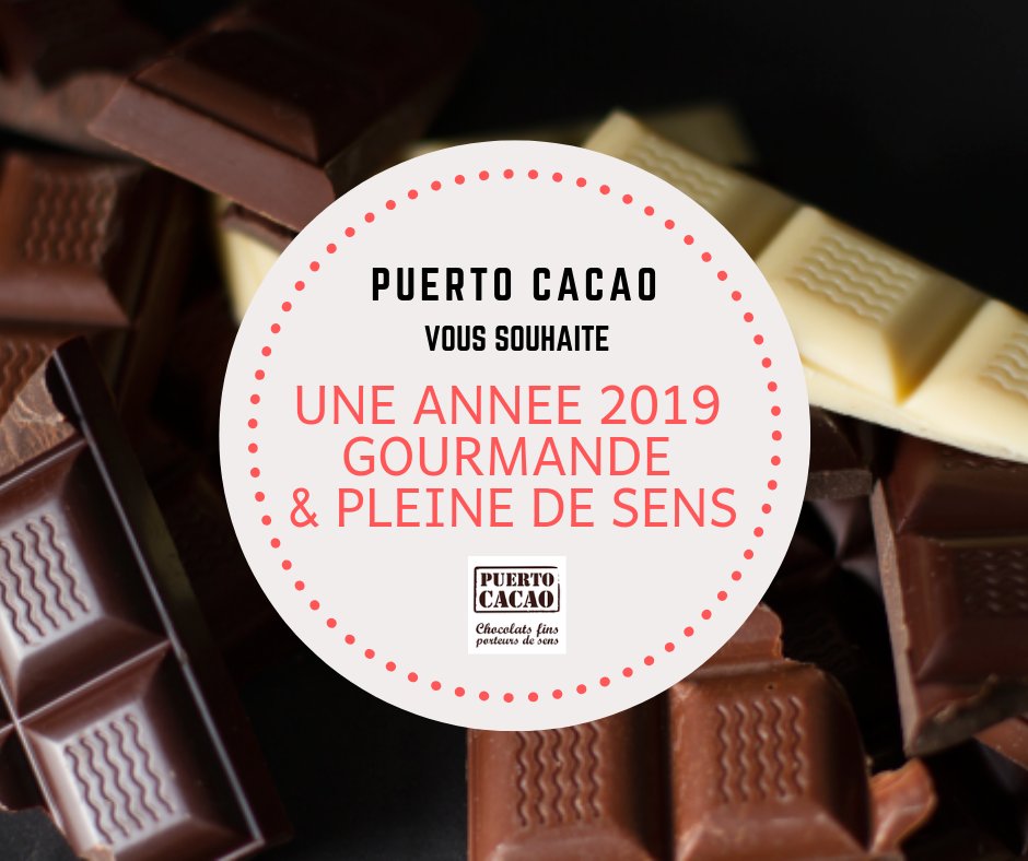 [Bonne année] L'année 2019 s'annonce chocolatée et engagée dans votre boutique <a href="/PuertoCacao/">Puerto Cacao</a> à Paris Gare de l'Est ! Belle et heureuse année à toutes et tous 🍫✨

#HappyNewYear2019 #chocolaterietabledecanaparisgennevilliers #puertocacao #engagé #gourmand #chocolat #sens