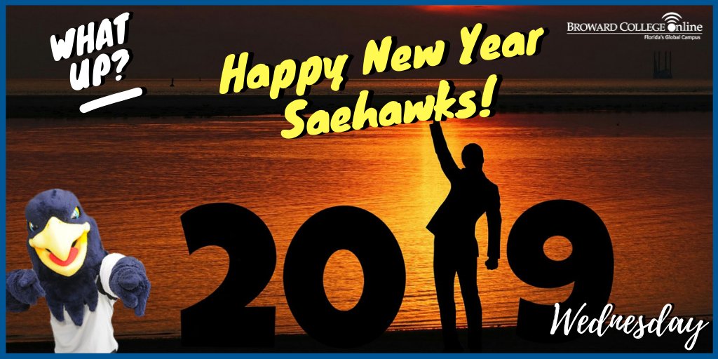 mybconline's tweet photo. Sammy the Seahawk is excited for 2019! Donβt forget that Spring Semester Session I starts Jan. 7th!
Visit Broward College Online web portal: https://t.co/BpeGemmNdo
#SammySeahawk #WhatUp #Wednesday #BrowardCollegeOnline #MyBCOnline https://t.co/ByQj2LhvSX