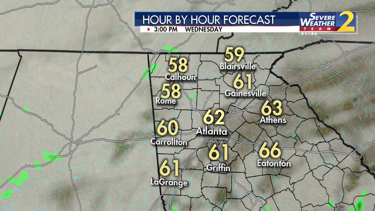 EboniDeonWSB's tweet photo. It's January 2 and temps will run nearly 10° above normal in Atlanta. Highs in the 60s. Rain arrives late in the day #stayingmild https://t.co/UdRB01KrhK