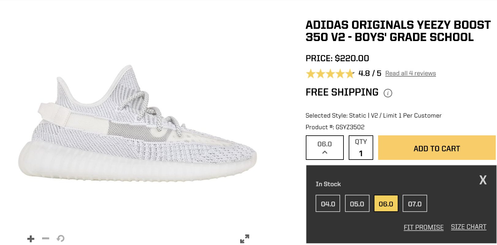 yeezy boost 350 grade school size