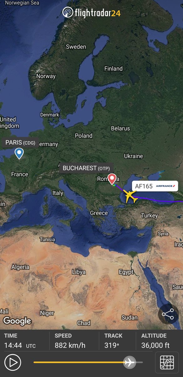 FlightIntl's tweet photo. Air France flight #AF165 from Bangkok to Paris (CDG) has just diverted to Bucharest (OTP) due to a medical emergency (via @AeronewsRO)
https://t.co/kBpwrVHGHZ https://t.co/NG8ZV2B7XW